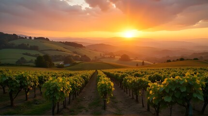 vineyard at sunset
