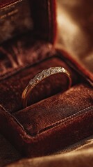 Obraz premium Elegant gold ring in maroon velvet box