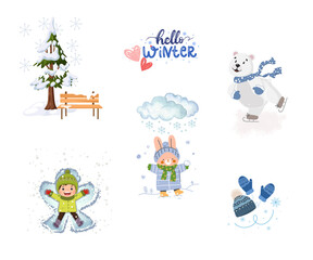 Hello Winter Clipart, Snowing, Kids happy snow day clip art 