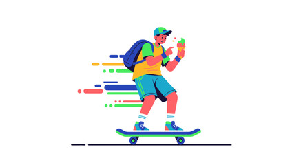 Fototapeta premium The Joyful Skateboarder savors Ice Cream on a Dynamic Ride, a Summer Delight