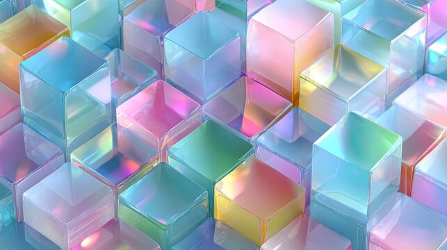 Abstract geometric pattern of translucent, colorful cubes