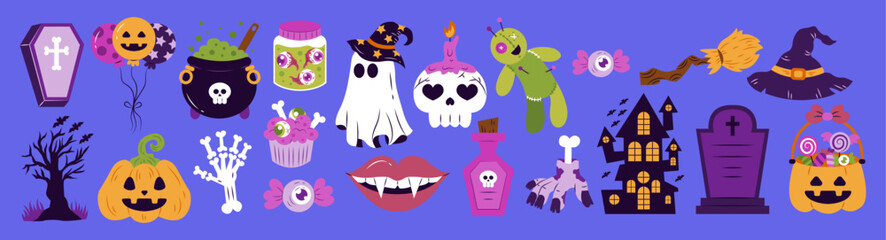 Halloween Spooky Character and Object Illustration Set