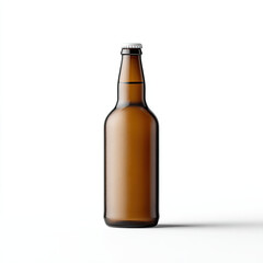 Brown glass bottle with condensation on white background