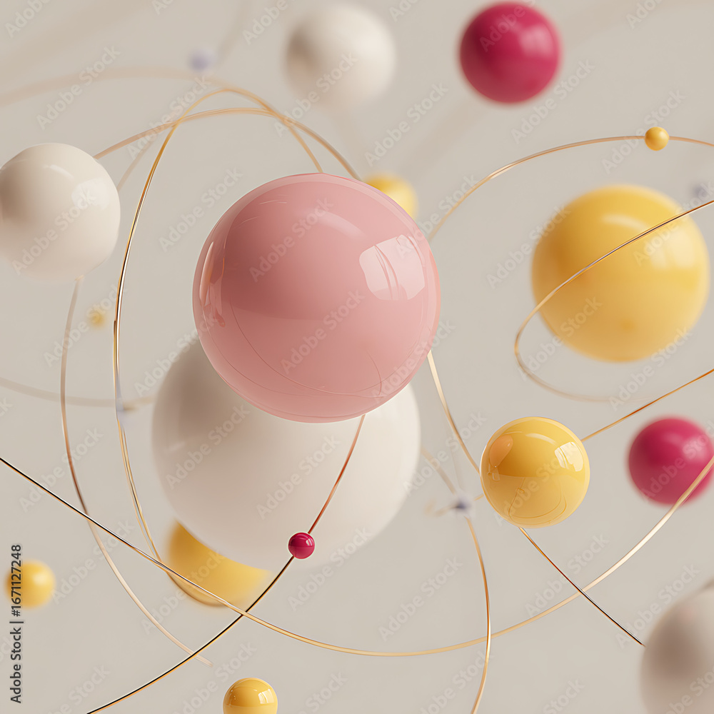 Poster abstract 3d spheres with elegant gold accents create a dynamic composition perfect for modern design