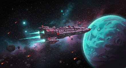 Spaceship in Space Pixel Art