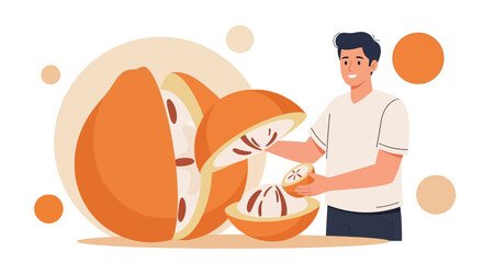 Person Slicing Exotic Orange Fruit: Culinary Art, Healthy Eating, and Freshness Concept