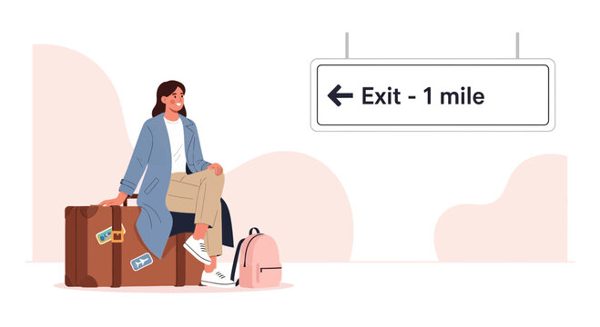 Relaxed Traveler Waiting Near Exit, Resting At The Starting Point Of An Adventure Journey