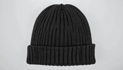 Dark gray knitted wool beanie hat isolated