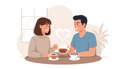 Romantic Couple Enjoying Coffee Together During a Cozy Date and Making Each Other Happy