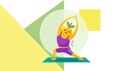 Fototapeta premium Orange Character Doing Yoga Pose on Colorful Background Illustrative Design