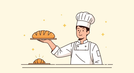 Smiling Baker Presenting Delicious Bread And Pastry In A Charming, Clean, And Elegant Manner