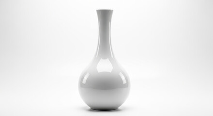 Elegant white ceramic vase isolated against a plain white background with reflections