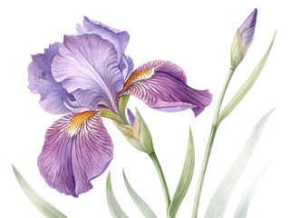 Beautiful purple iris flower with buds against a black background
