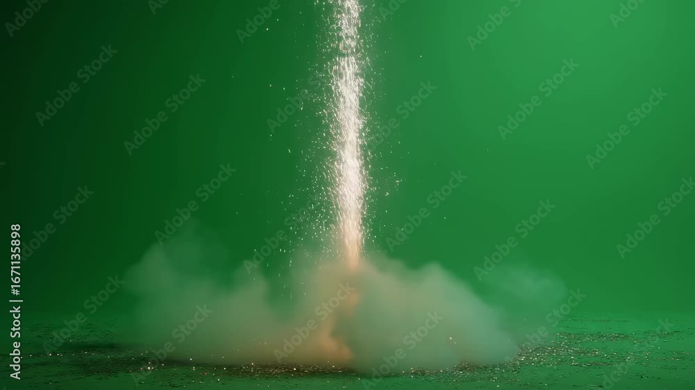Poster glowing particles cascade downwards, creating a mesmerizing firework fountain effect, ideal for visu