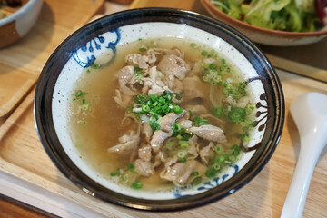 Close up bowl of Japanese Wagyu beef soup