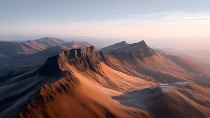 Naklejka premium A cinematic mountain plateau with long shadows at sunset