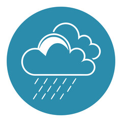 Flat vector illustration of cloudy weather icon with white fluffy cloud inside blue circle isolated on white background