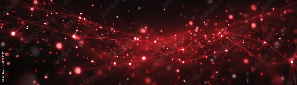 Poster Vibrant red abstract background with dynamic lines and dots, ideal for modern design projects.