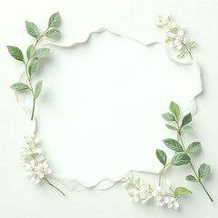 Fototapeta premium White Natural Fiber Paper Texture with Green Leaves