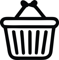Simple black and white shopping basket icon for e-commerce and retail use representing online purchases and groceries