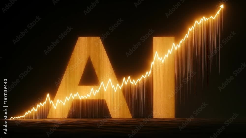 Poster ai stock market growth and investment concept with a glowing orange chart showing a bullish trend an