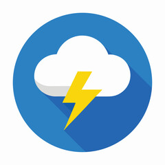 Flat vector illustration of cloudy weather icon with white fluffy cloud inside blue circle isolated on white background