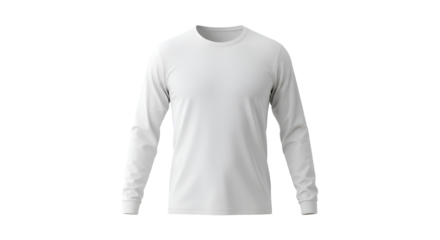 A plain white long-sleeved shirt isolated against a clean white background.