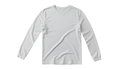 A plain white long-sleeved t-shirt, casually draped, isolated on a white background.