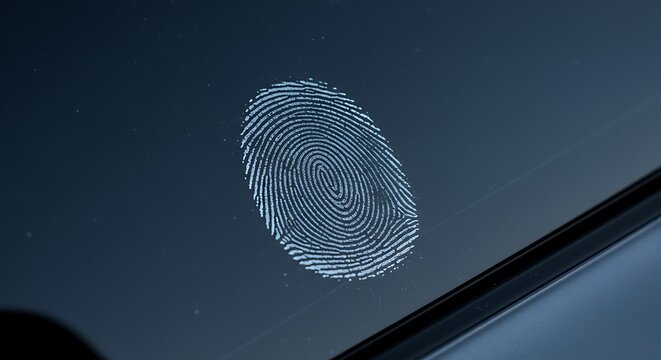 Fingerprint on a digital display for secure data access,Modern biometric fingerprint scanner for identity verification and data protection - Powered by Adobe