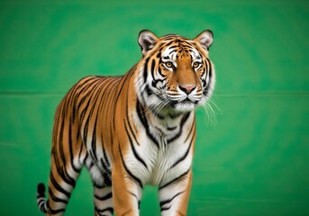 Obraz premium Majestic Tiger on a Green Background