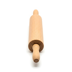 wooden rolling pin on isolated white background