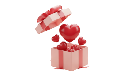 Open Gift Box Overflowing with Red Hearts for Valentine's Day love romance isolated on a transparent background