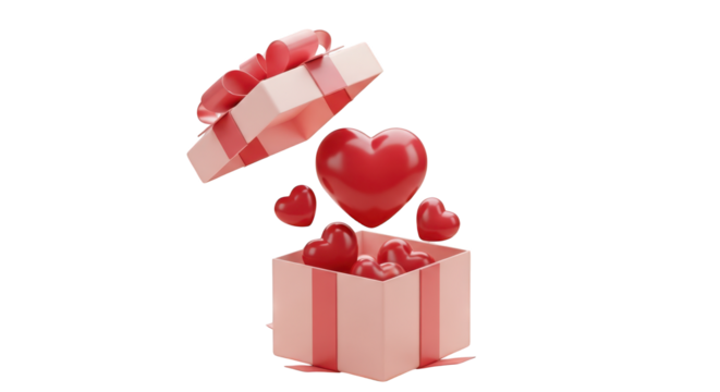 Open Gift Box Overflowing with Red Hearts for Valentine's Day love romance isolated on a transparent background - Powered by Adobe