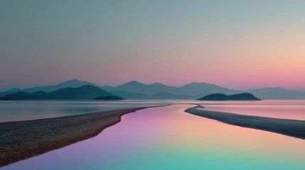 Obraz premium Tranquil, pastel-hued coastal landscape at sunrise