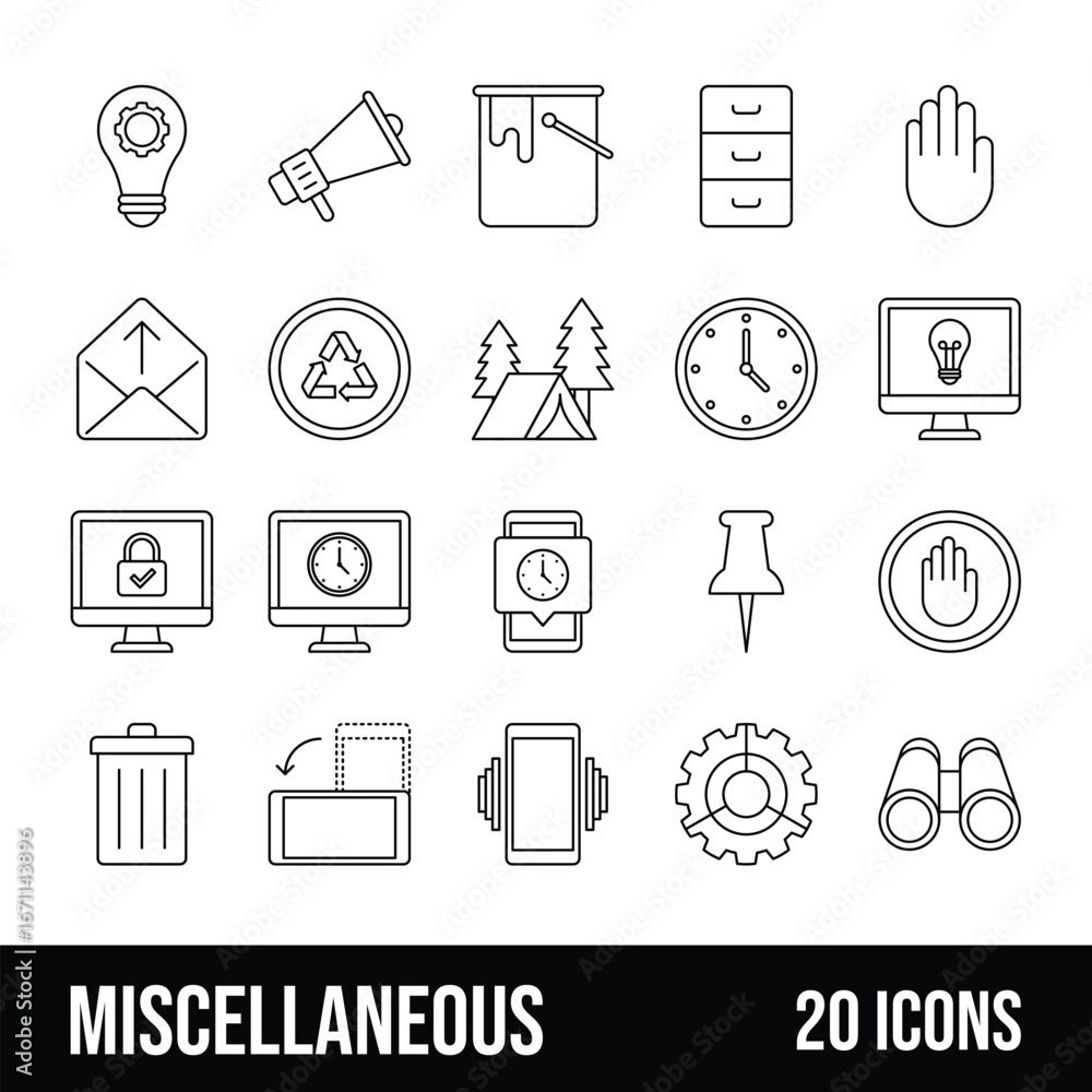 Aufkleber set of 20 miscellaneous line icons representing various concepts