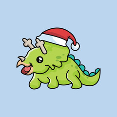 Christmas triceratops dinosaur cute adorable design vector illustration