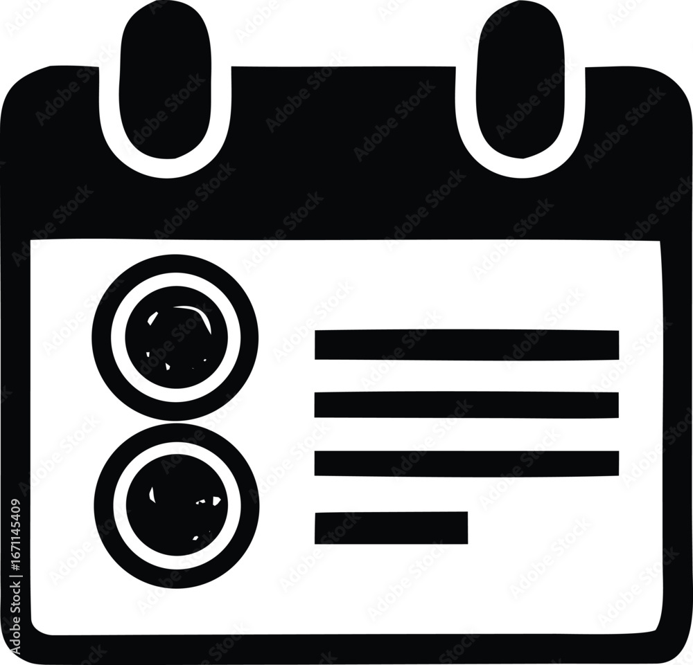 Aufkleber simple black and white calendar icon with two circles and lined text for scheduling and planning