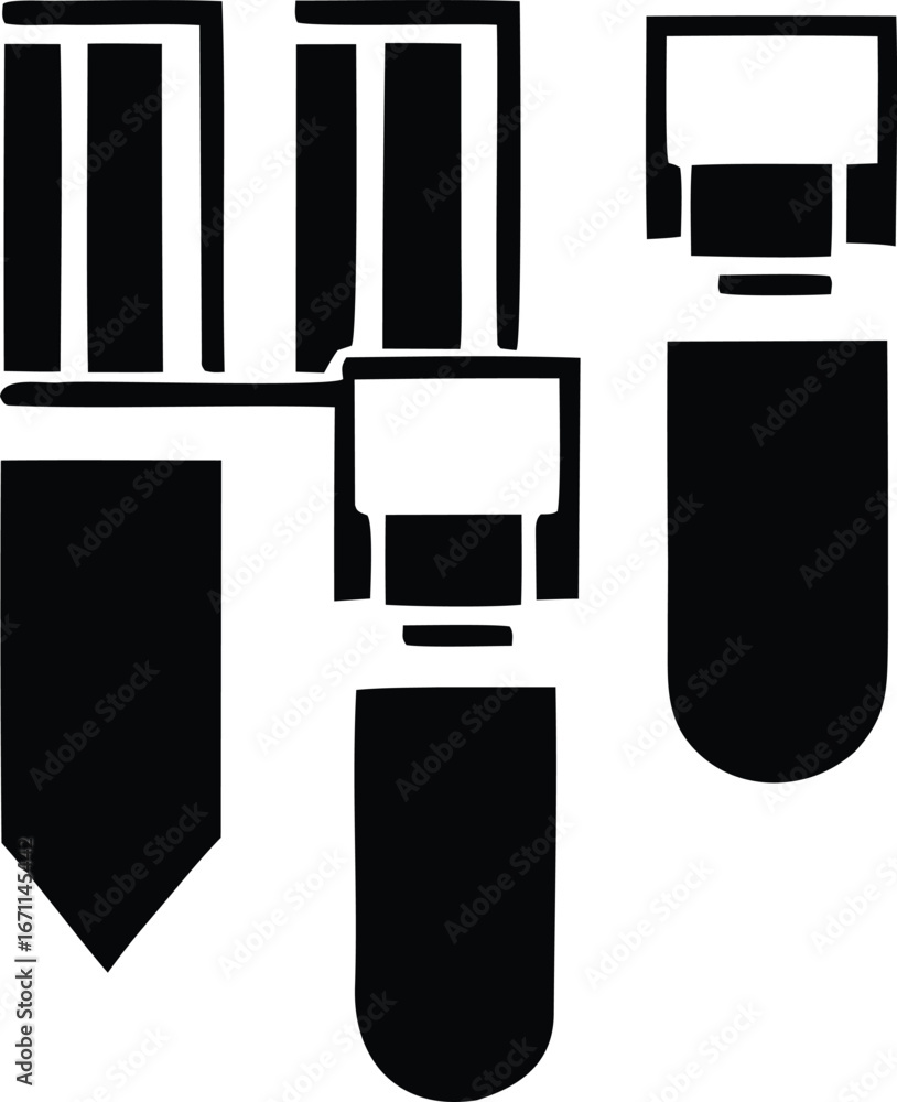 Poster collection of black and white abstract geometric shapes and patterns featuring stripes and rectangle