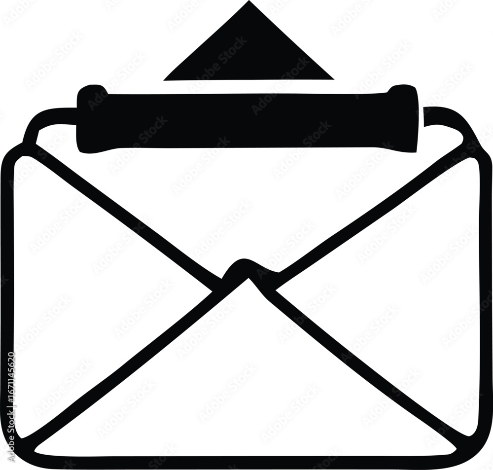 Poster simple silhouette of an envelope with an upload arrow symbol graphic design element