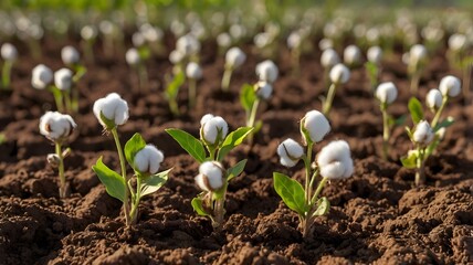 Cotton plants growing in soil