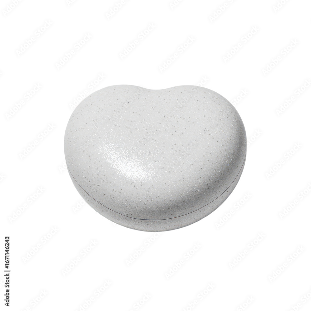 Poster close up of a white textured heart shaped object with a subtle seam isolated