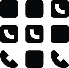 Set of stylized communication app icons including phone handset symbol and abstract geometric shapes on a plain backdrop