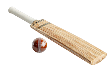 Cricket bat with ball on a white background