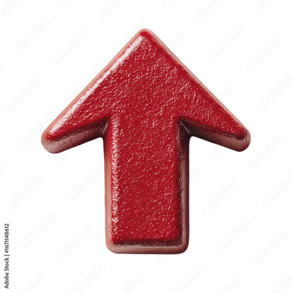 Poster red textured arrow pointing upwards on a transparent background direction symbol