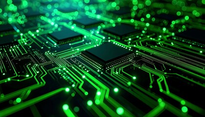 Abstract circuit board, glowing green