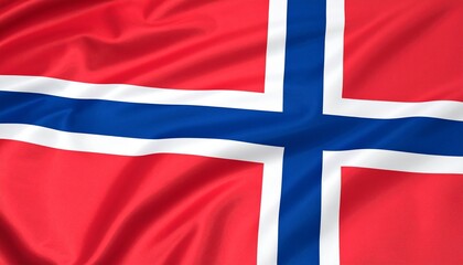 Obraz premium Norwegian national flag with red field and off-center blue Nordic cross outlined in white, symbolizing Scandinavian heritage and national pride.