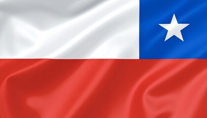 Chilean national flag with white and red horizontal bands and a blue square featuring a white star, symbolizing the Andes, independence, and national progress.