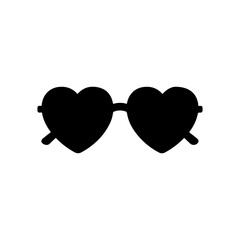 Heart shaped sunglasses silhouette vector flat illustration on white background.