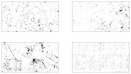 Set of vector paint brush stroke, ink splash and grungy decoration elements for social media. Grunge overlay textures with dust grain isolated on white background.