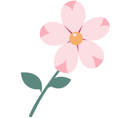 Bright pink flower with yellow center flat illustration, decorative floral design perfect for spring, nature, summer, and garden themes.
